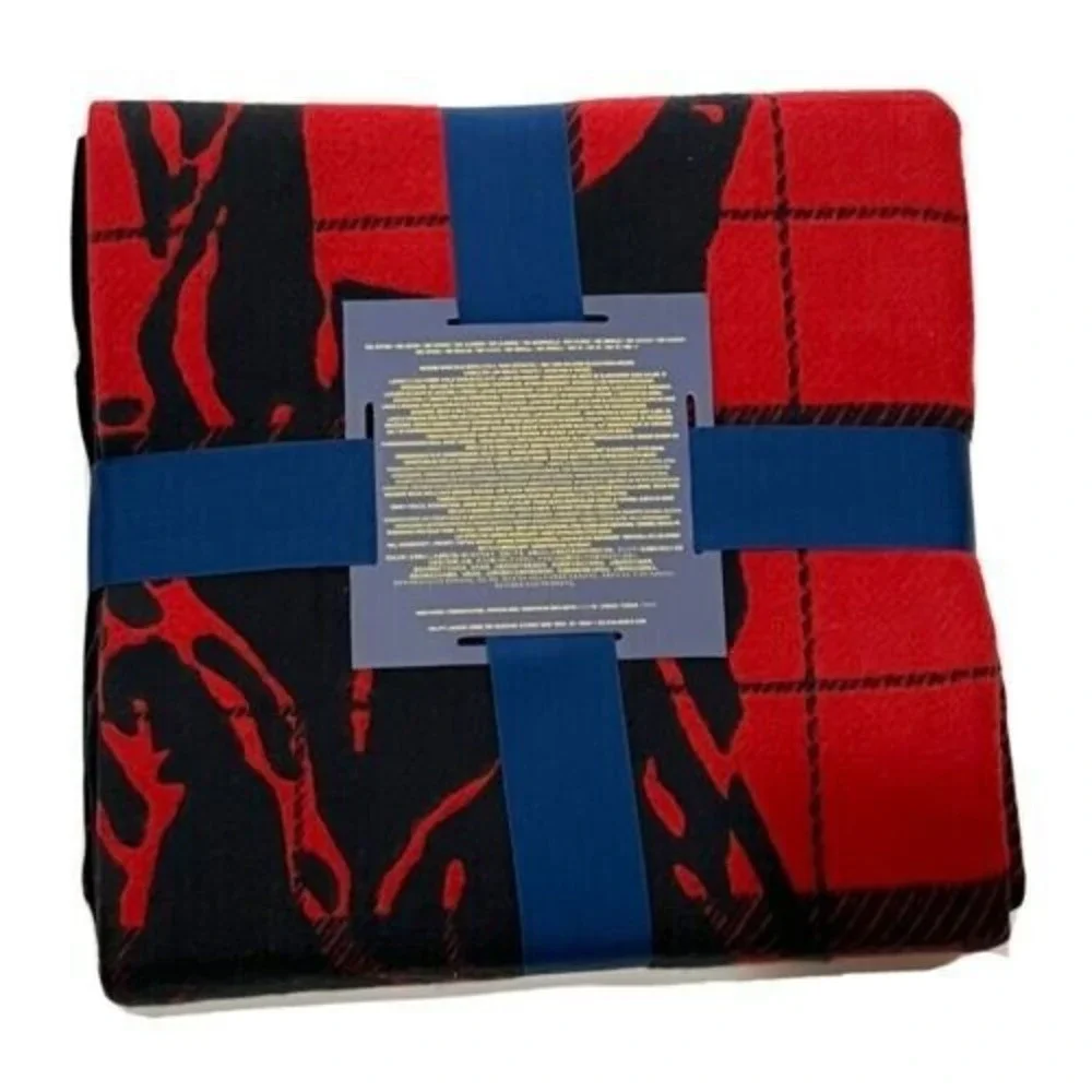 Polo Ralph Lauren‎ Home Oakwood Cotton Throw Red Black Blanket Big Pony 50 X 70